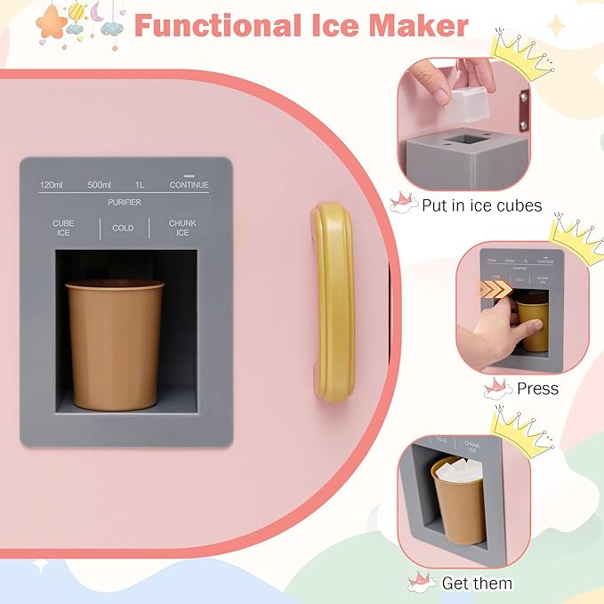 GLACER Corner Wooden Play Kitchen for Kids, Large Pretend Play Kitchen Playset with Sound, Light, Chalkboard, Microwave, Ice Maker, Washing Machine, Accessories, Toy Kitchen Set for Ages 3+ (Pink)
