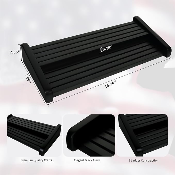 8 Rows Wooden Challenge Coin Display Holder for Countertop - 2 Tiers Military Coin Rack Stand Holds 60-70 Coins for Army Police Collectors, Black