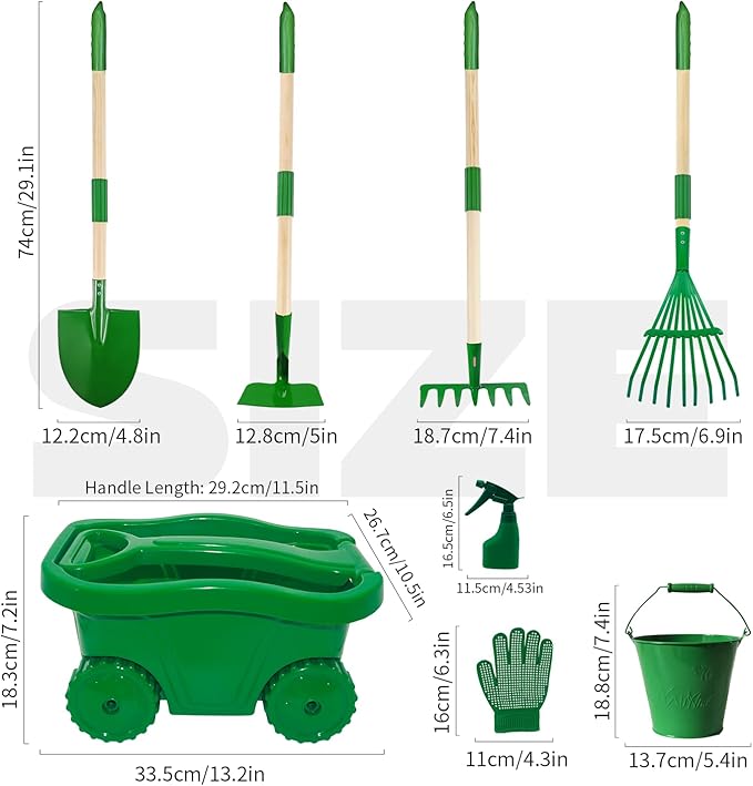 Kids Gardening Tools Set,8pcs Wheelbarrow Set for Kids with Shovel, Rake, Watering Can Outdoor Backyard Farm Digging Toys, Halloween Christmas Birthday Gifts for Boys Girls