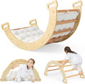 Costzon Wooden Arch Rocker with Cushion, 3-in-1 Montessori Climbing Toys for Toddlers, Children Indoor Outdoor Playground Climbing Gym Learning Playset, Arch Climber Ladder for Kids Gift Presents