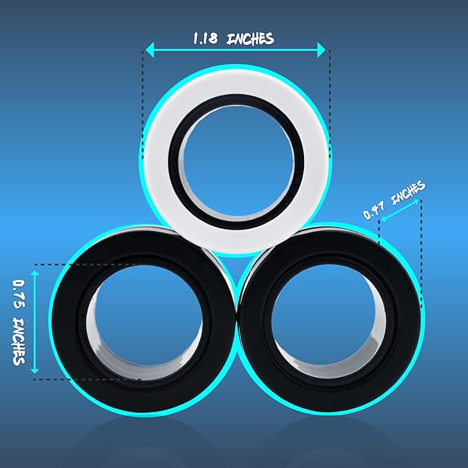 Cevioce 3 PCS Magnetic Ring Fidget Toys Set,ADHD Anxiety Magnetic Finger Spinner Pack for Teens Adults and Kids,Coolest Magnet Stress Relief Toy Birthdays Gifts for 8+ Year Old Boys Girls Present