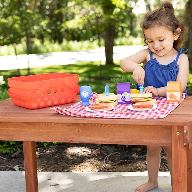 Fat Brain Toys Pretendables Picnic Basket Set - Pretend Playset with Storage, 3+