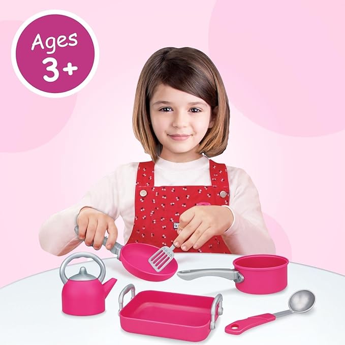 Pink Play Kitchen Cookware Toys Pots and Pans Cooking Utensils Accessories Pretend Playset for Toddlers, Kids, Girls (13 Pcs)