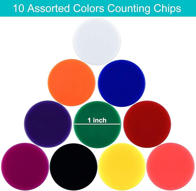 Coopay 300 Pieces 10 Colors Plastic Learning Counters Disks Bingo Chip Counting Discs Markers for Math Practice and Poker Chips Game Tokens,1Inch (Style 1)