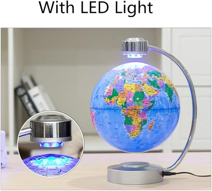 Magnetic Floating Globe, 8" (20cm) World Globe Political Map in English with Touch Controlled Nightlight for Decorative, Business, Education Gifts (Blue)
