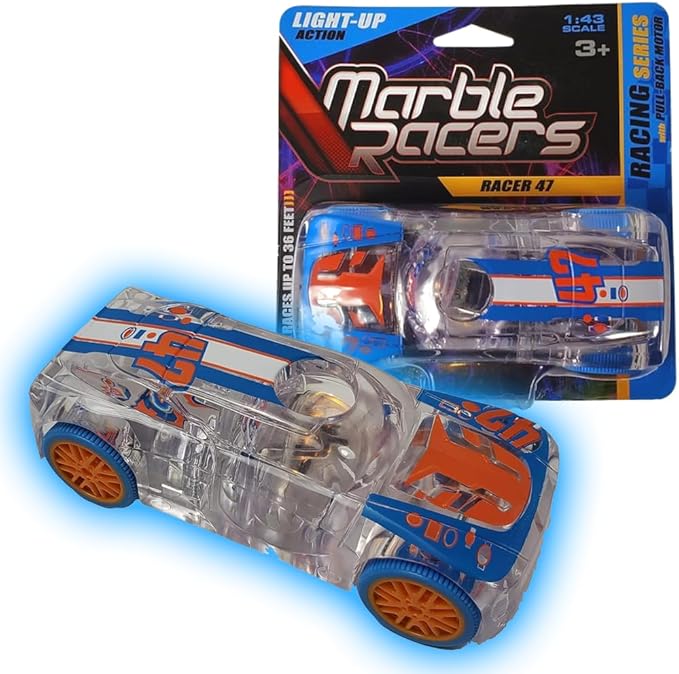 No. 47, LED Light Up Pull Back Race Car, Toy Vehicle for Kids 3 and Up