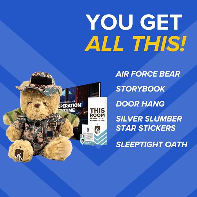 ZZZ Bears Airman Sleeptight Air Force Teddy Bear with Storybook & Sleep System, Comforting Gift for Air Force Kids, Helps with Bedtime Routine, Deployment Separation & Emotional Support