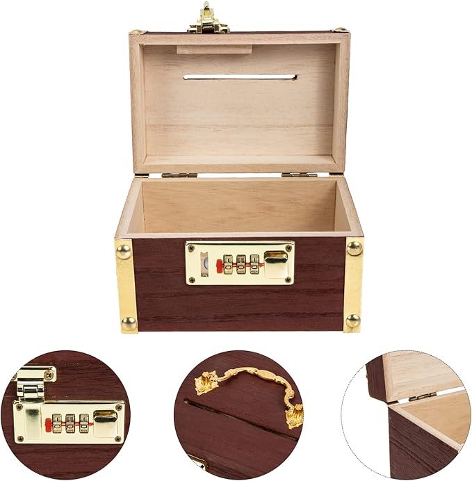 BESPORTBLE Pirate Treasure Box Wooden Piggy Bank with Lock Vintage Coin Bank for Kids Small Treasure Chest Coin Saver 5.78X3.74X3.74 Inches