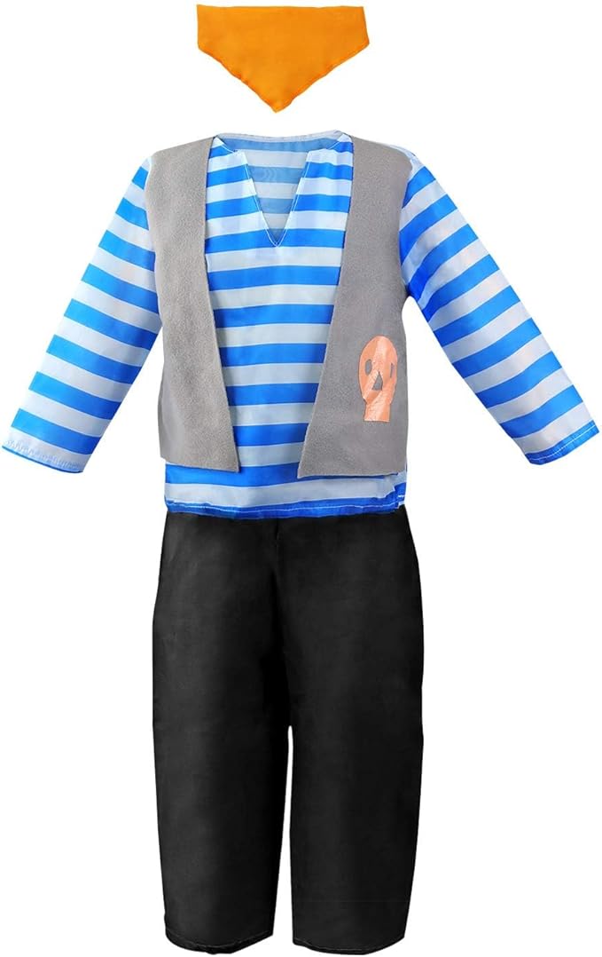 Jeowoqao Boy's Dress Up Costumes Set, Kids Role Play Set 11pcs Dress Up Trunk Pirate, Chef, Construction Worker, Policeman Costume For Kids Girls Toddler Age 3 4 5 6 Christmas Birthday Gift