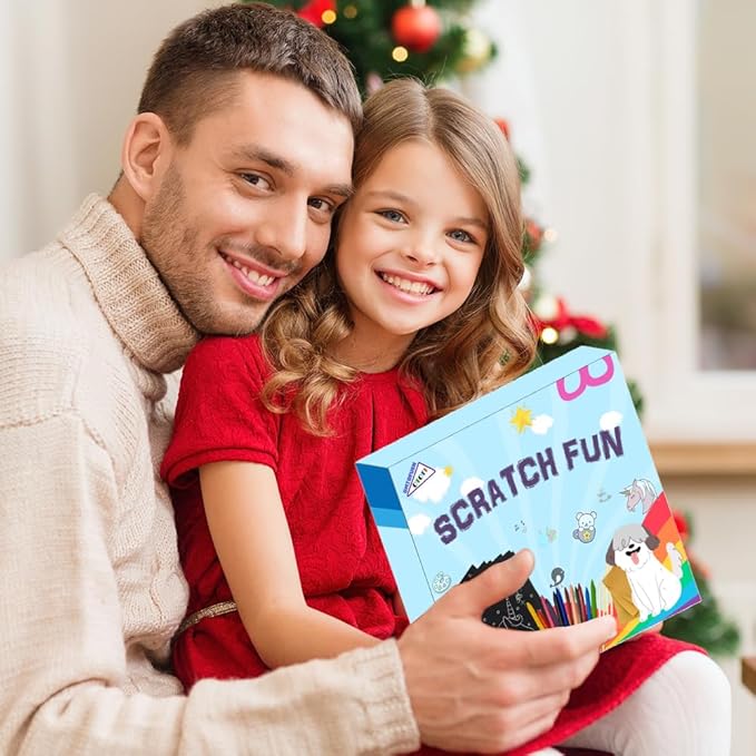 OMTOFUEN 36+9 Scratch Art Paper Kit with Pre-Outlined Template Customizable Paper 4 Follow Boards 8 Scratch Pens 12 Crayons 4 Velvet Clothes for up to 8 Kids Party Gift Birthday Christmas Halloween