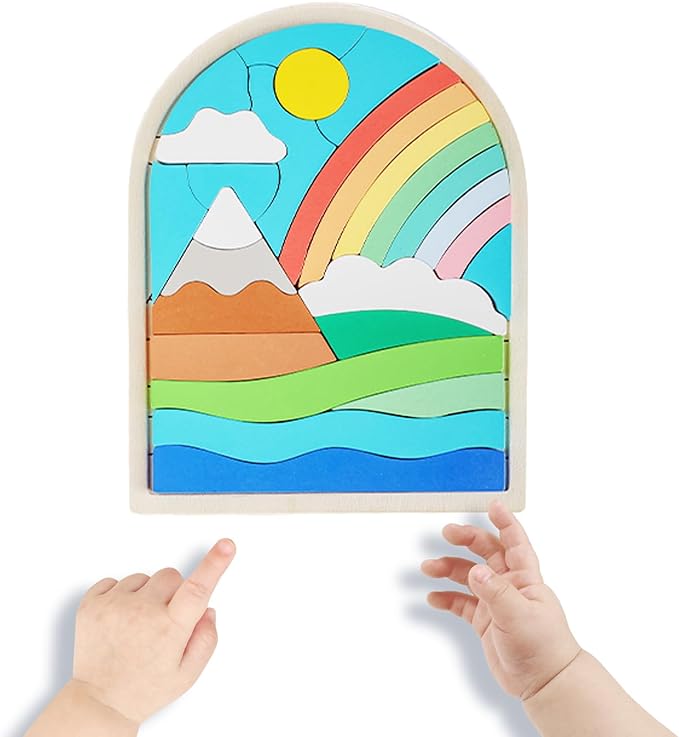 Jigsaw for Baby Boys, Wooden Puzzles for Toddlers 3-5, Boys Girls Birthday Gift for Kids Ages 4-6, Toddler Puzzles Montessori Toys for 3 Year Old, Great Gifts for 3+ Year Olds (Rainbow)