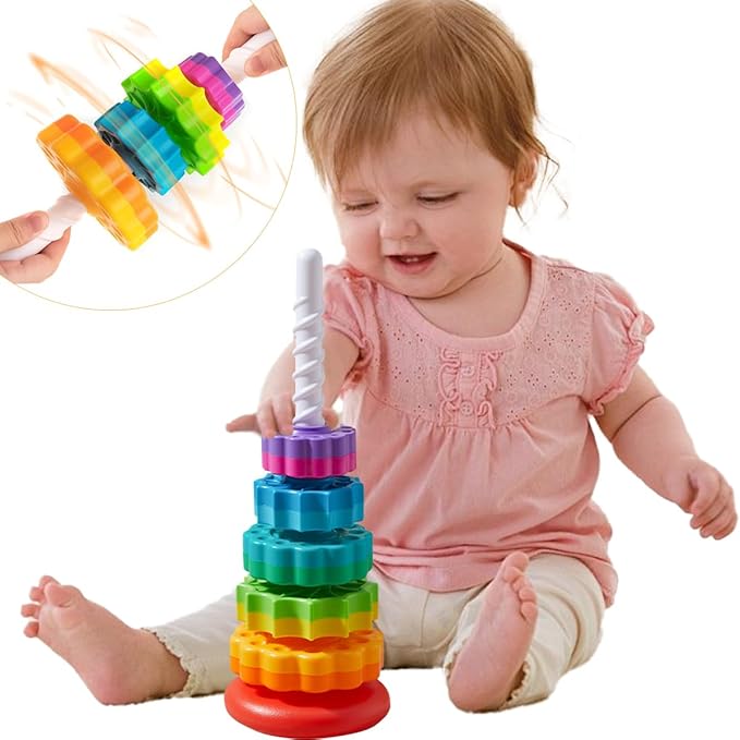 Rainbow Spinning Toy, Stacking Toy for Toddlers 1-3, Educational Montessori, Developmental Baby & Toddler, Autism Sensory, Gifts for One Year Old Girl Boy