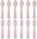 12 Pcs Kids Spoons and Forks Toddler Utensils Plastics Reusable Silverware Baby Cutlery Set Feeding Dinnerware Utensils BPA Free Microwave Dishwasher and Freezer Safe- Pink