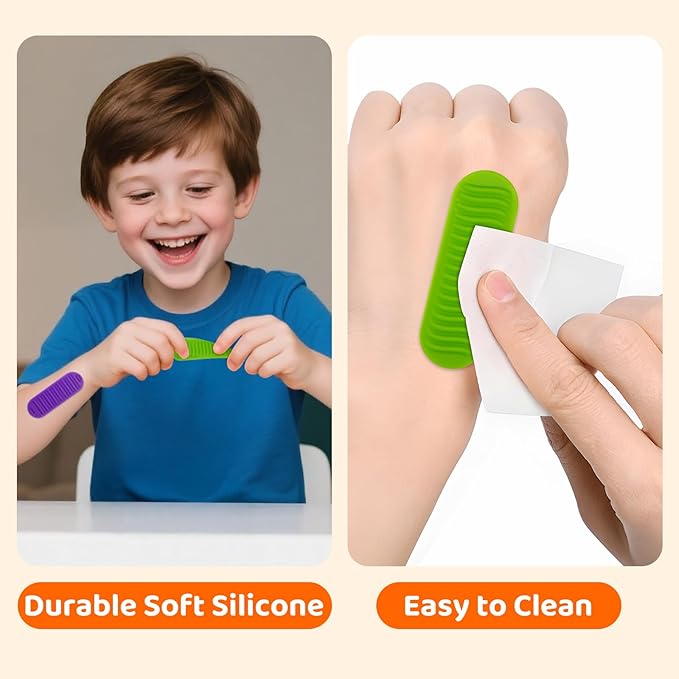 Textured Sensory Stickers for Kids – 16PC Silicone Adhesive Calm Strips for Anxiety Relief, Autism, ADHD – Quiet Fidget Toys & Desk Sensory Strips for Classroom Prizes