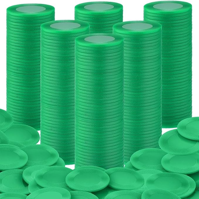 Coopay 600 Pieces Plastic Poker Chips Bingo Chip Bulk Learning Counters Disks Poker Card Game Counting Markers for Math Practice, Game Tokens and Teaching Rewards, 38 mm/ 1.5 Inches (Green)