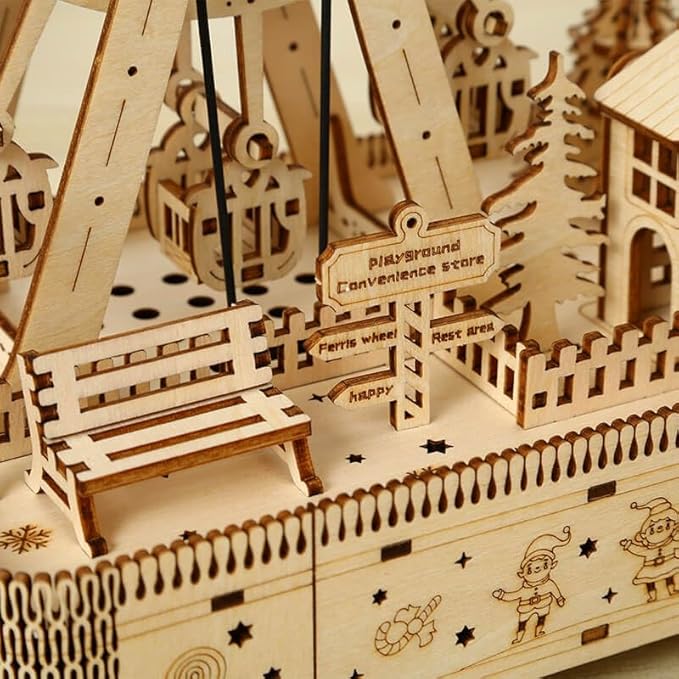 3D Wooden Puzzles for Adults 183pcs LED Light Music Ferris Wheel DIY Wooden Assembly Kit for Teens Home Decor