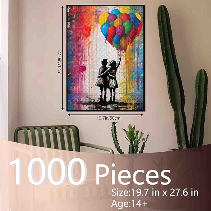 Tucocoo 1000 Piece Jigsaw Puzzles for Adults Graffiti Couple Street Pop Art Painting Jigsaw Puzzle Rainbow Balloon 1000 Pieces Puzzles for Challenging Family Activity Game DIY Puzzle Wall Decor Gifts