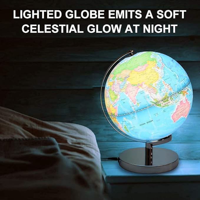6 in1 Illuminated Large World Globe for Kids & Adults All Ages High Clear Map 12inch, Illuminates Educational Interactive STEM Toy, Light Up Kids Globe Lamp,Gifts For Boys And Girls