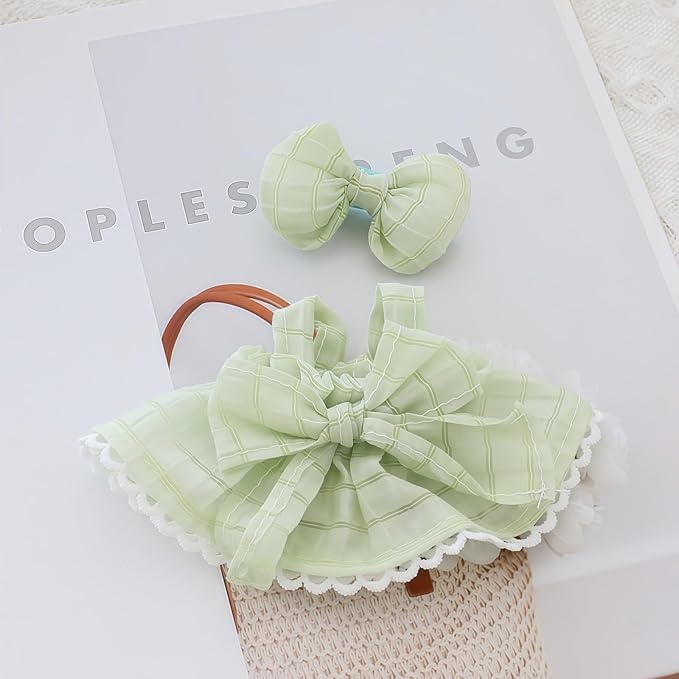 Clothes for Dolls Accessories (No Doll), Kawaii Skirt Outfit Set 2 Pieces for 15cm 17cm Doll Suit, Stylish Dress Up Bowknot Doll Clothing Set Replacement Green