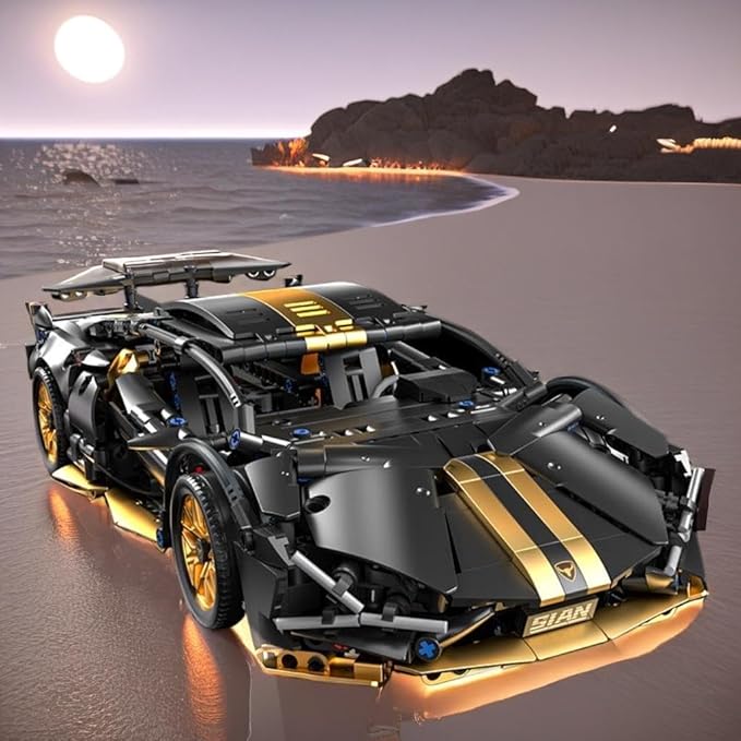 Sport Car Building Block Sets for Adults,1:14 Technical Race Car with LED Collectible Model Scale Engineering Toys Gifts for Boys Men Teens Black Supercar Fans 8+ 8-12 12-16 13 14 14+