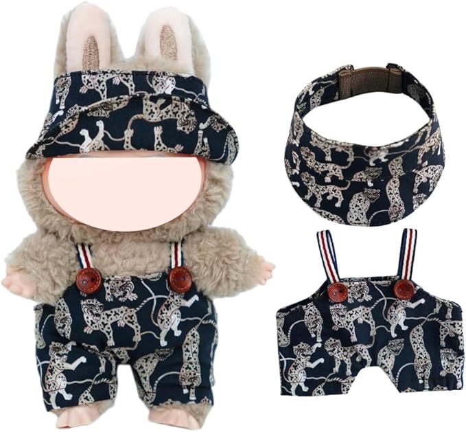 2-Piece Clothes for Labubu (NO Doll), Handmade Liberty Fabric Dress and Bow Set for 17CM Dolls, Cute Outfit Accessories (Cheetah)