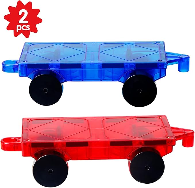 MAGBLOCK 2 Piece Car Set Suitable for Magnetic Blocks Tiles, Magnetic Toy Vehicles and Accessories Therefor Expand and Enrich Your Magnet Tiles STEM Educational Toys