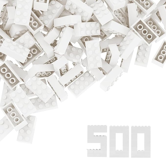 500 Piece Bulk 2x4 Building Bricks, Compatible with Lego, Flat White Bricks