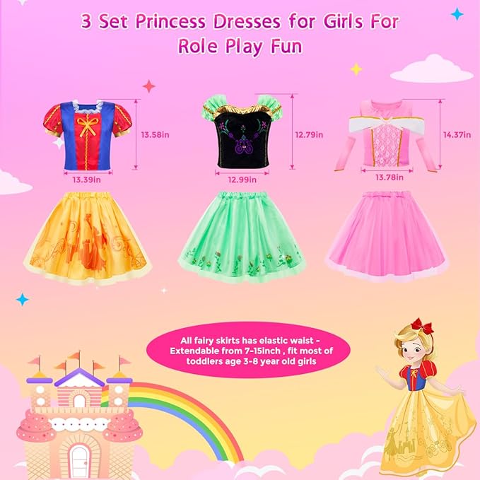 Meland Princess Dress Up for Girls - Dress Up Clothes with Shoes & Skirts, Princess Toys for Toddler Girl 3,4,5,6 Years