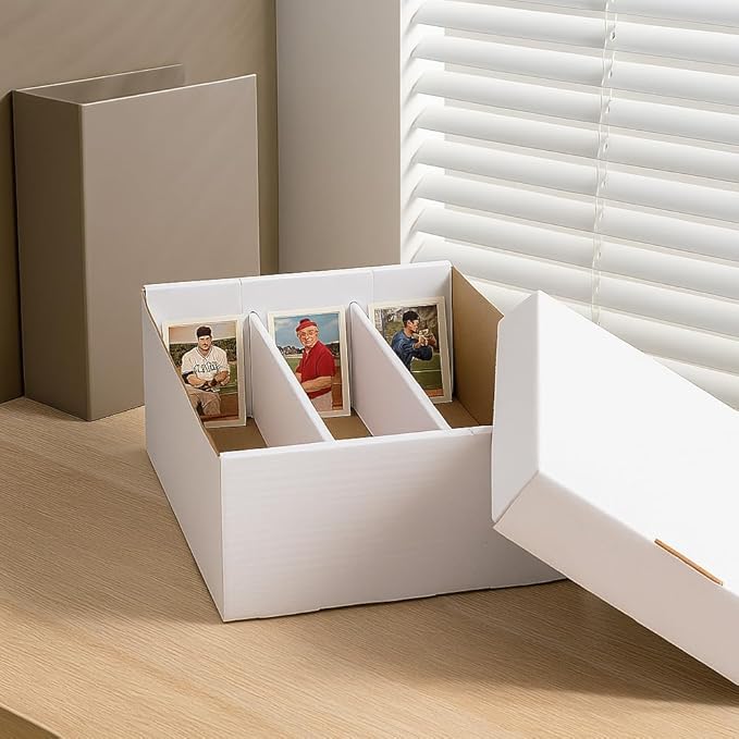 CROSSDESIGN Trading Card Box Storage | w/ 3 Divider Corrugated Cardboard | for Top Loader Organizer Sorting Tray Box & MTG, TCG Sports Cards & Coin | Holds 3000 Count