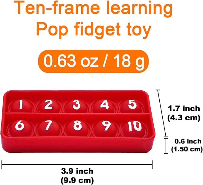 Ten Frame Pop Math Manipulatives - Set of 10 Silicone Fidget Toys for Kindergarten Classrooms - Engaging Educational Counting & Addition Toys for Kids 3 4 5 Years Old