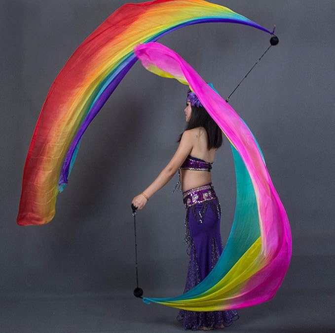 KIKIGOAL 2pcs 2.5x0.9M/98.43"x35.43" Multi-Color Dance Silk Veil Poi