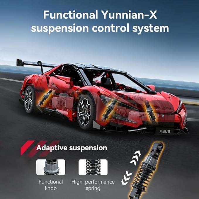 CaDA Master Yangwang U9 Super Car Brick Set, C64011W 1:8 Sports Car Building Block Kit with U-Turn Function, Dancing Building Block Model for Adults Collectors (3671PCS)
