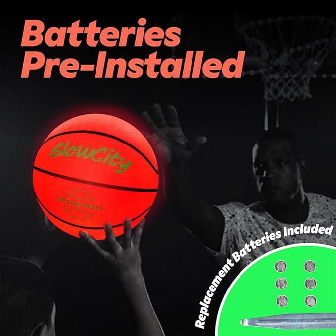 GlowCity Glow in The Dark Basketball for Teen Boy - Glowing Red Basket Ball, Light Up LED Toy for Night Ball Games - Sports Stuff & Gadgets for Kids Age 8 Years Old and Up. Great Gift for Boys & Girls