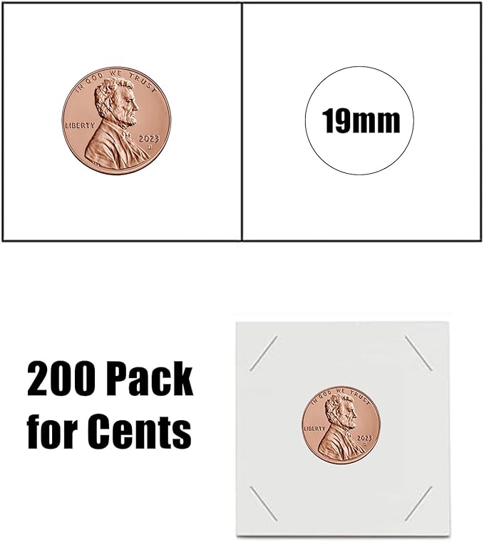 MUDOR Upgraded Premium Coin Flips for Cents, 200 Pack Cardboard Coin Holder, Mylar Coin Flips 2x2, Paper Coin Holders