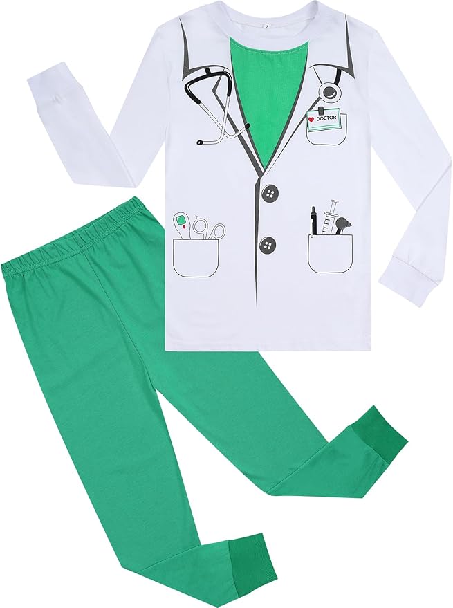 A&J DESIGN Pure Cotton Printed Pjs for 2-14 Years Kids, 2-Piece Long-Sleeved Pajamas Set