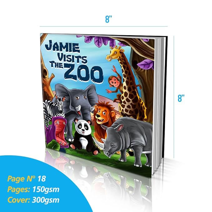 Personalized Story Book by Dinkleboo - Visits The Zoo - for Children Aged 2 to 8 Years Old - A Story About Your Child Going to The Zoo - Soft Cover - Smooth, Glossy Finish (8"x 8")