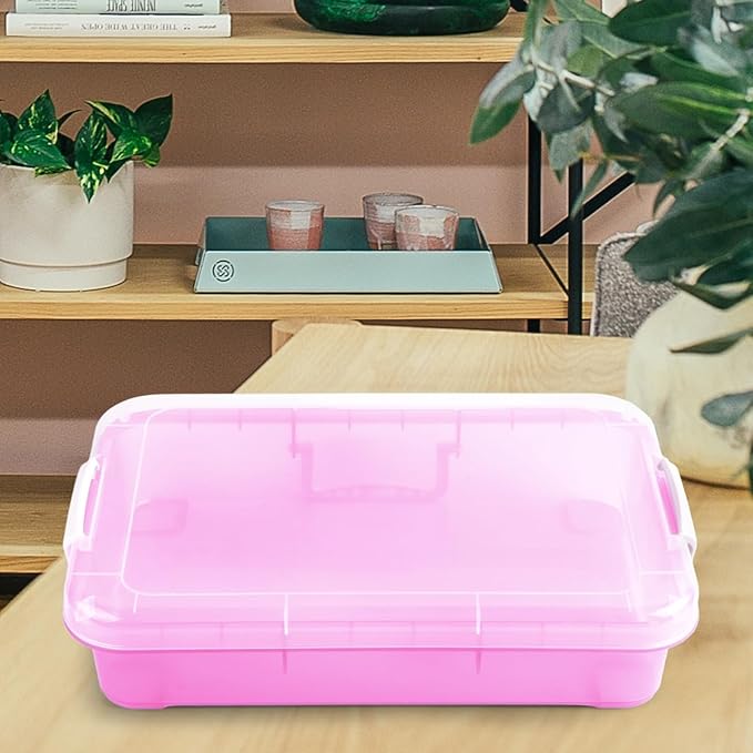 15 Inch Portable Sensory Bin Play Tray with Lid, Fill with Water, Sand, Beads and More (Pink)