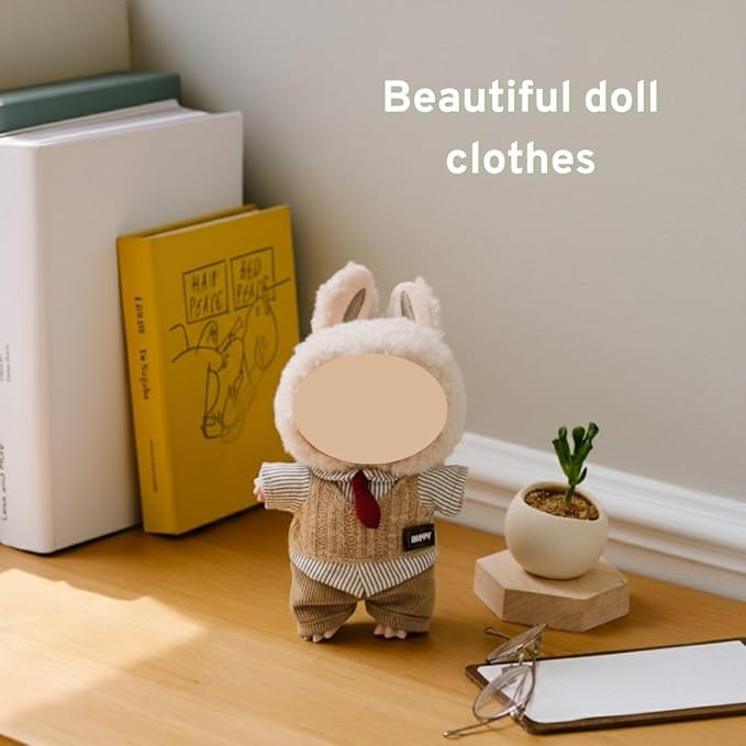 17cm/15cm Doll Clothes,2 Piece British Style Set: Knitted Sweater and Beige Shorts, Preppy Retro Doll Fashion Accessories