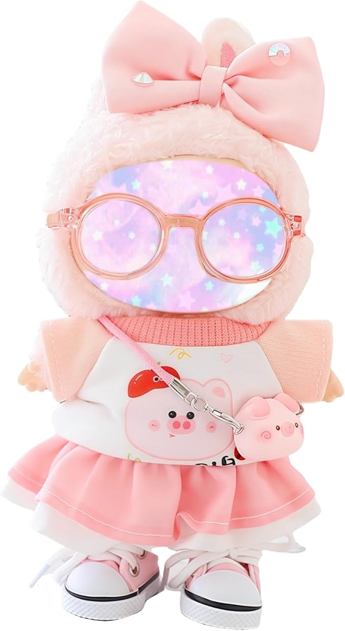17cm Doll Clothes Set, 6 Pieces Dress Skirt Outfit Set for 6.7inch Doll Suit, Cute Fashion Bowknot Shoes Clothes Accessories for 1st/2nd/3rd Gen Dolls Play & Display Pink