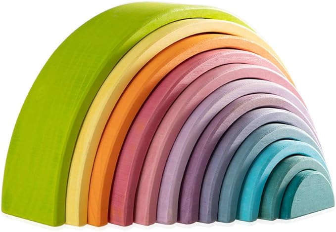 Wooden Rainbow Stacking Toy, 12 Piece Stacker, Extra Large Nesting Puzzle Building Blocks, Educational Toys for Kids Toddlers