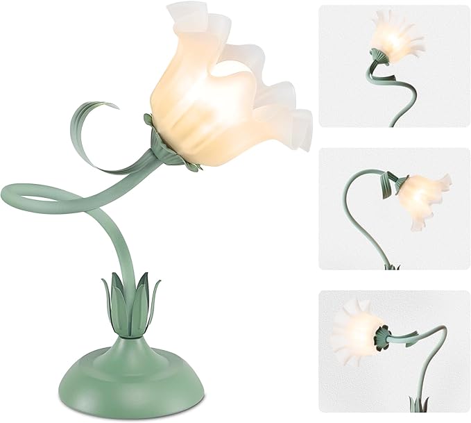 Cute Flower Desk Lamp, 3 Color Temperature Table Lamp with LED Bulb, Vintage Bedside Lamps, Reading Lamps with Soft Light for Bedroom, Living Room