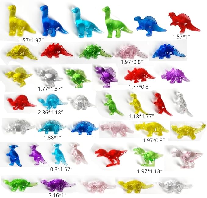 HappyFiller 55 Pcs Mini Acrylic Dinosaur Figures Resin Animals Dinosaurs to Hide,Tiny Sensory Bin Filler,Party Favors Perfect for Collectors,Vase Fillers,Mixed Color,Beach Theme Party Decorations