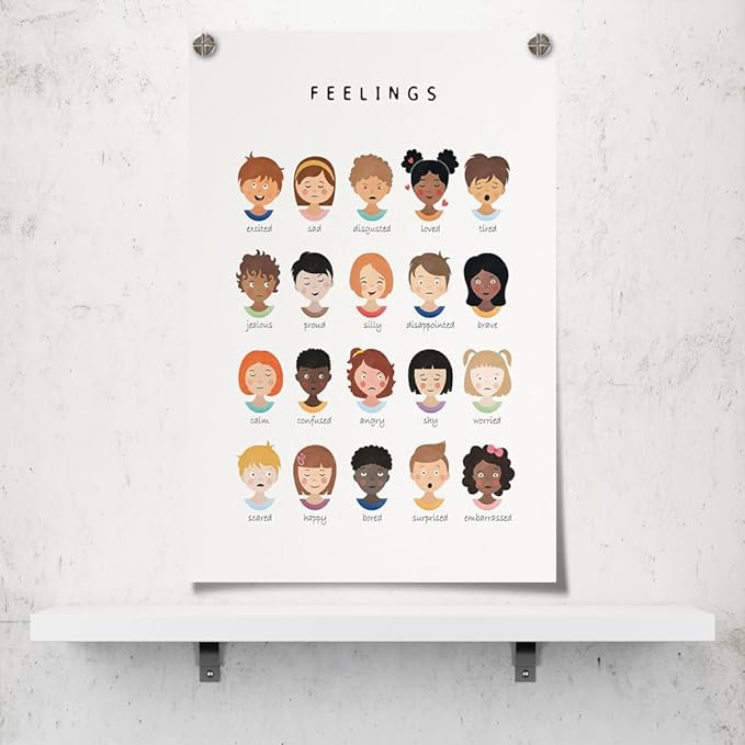 uoyien Feelings Chart And Emotions Poster For kids Mental Health Awareness Canvas Wall Art Special Emotions Faces Calm Corner Prints Classroom Social Worker Office Decor 16x22in Unframed