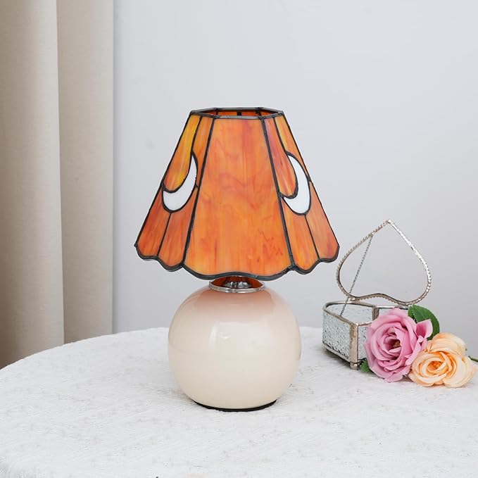 Mushroom Lamp Tiffany Stained Glass Moon lamp Cute Small Bedside Table Lamps for Living Room Home Decor,Girls Women Birthday Christmas Thanksgiving Day Gift,Orange