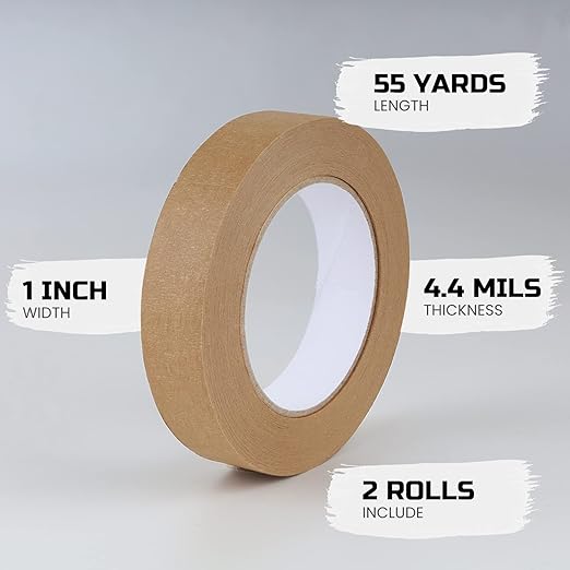 Lichamp 2 Pack Brown Painters Tape 1 inch, Brown Masking Tape 1 inch x 55 Yards x 2 Rolls (110 Total Yards)