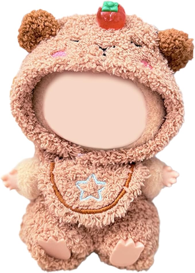 17CM Doll Clothes Set Brown Bear Hood + Brown Jumpsuit, Fashion Cute Dress-Up Clothes for Doll Accessories Outfit(No Doll Included)(LBB Clothes 9)