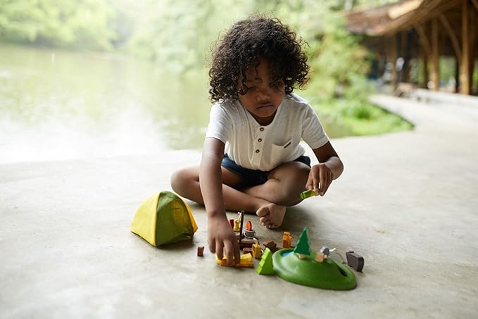 PlanToys Pretend Play Camping Set (6624) | Sustainably Made from Rubberwood and Non-Toxic Paints and Dyes