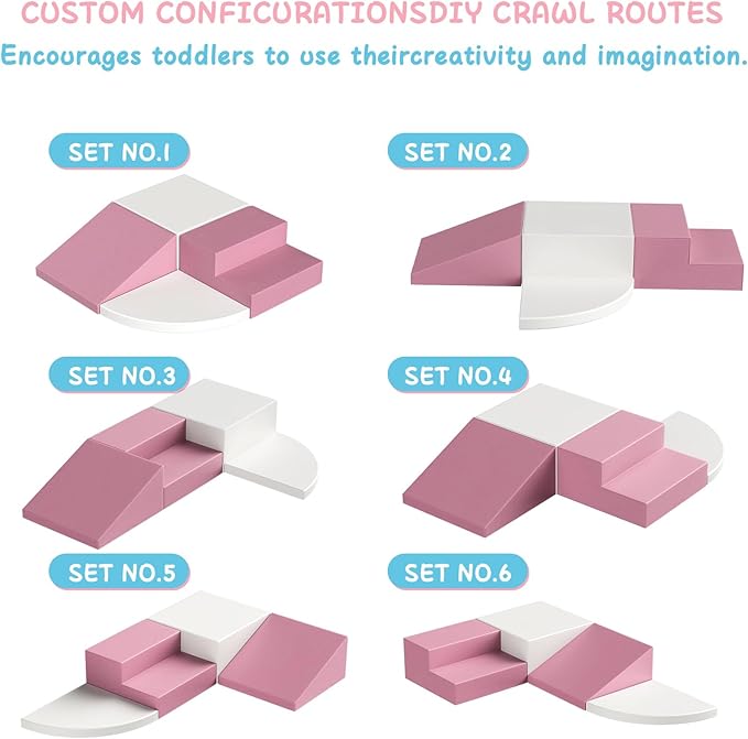 4-Piece Toddler Climbing Toys, Baby Soft Foam Climbing Blocks Set for Indoor Crawling Climbing and Sliding, Modular Play Structures 1-3 Years Old Climber Activity Playground