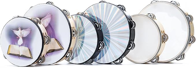 Musfunny 8 inch Dove Bible Double Row Jingle Tambourine for Adults,Handbell Clap Drum Tambourine for Pray Church Party Musical Instrument