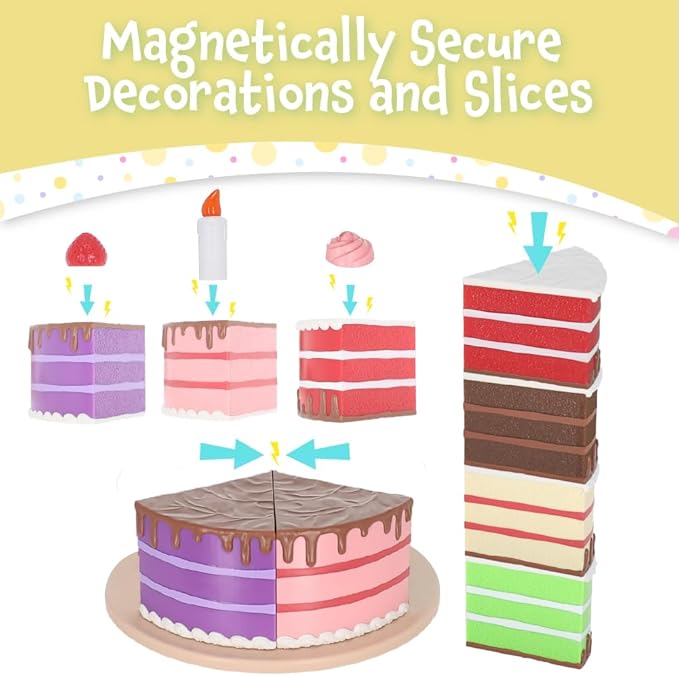 Popular Playthings Magnetic Bake & Play Cake Set, 16pc Educational Toddler Play Food Toy for Ages 3+